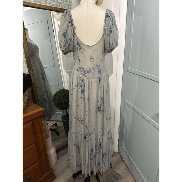 LoveShackFancy Angie Silk Floral Sweetheart Maxi Dress in Celestia Blue Size 4 - Picture 13 of 14